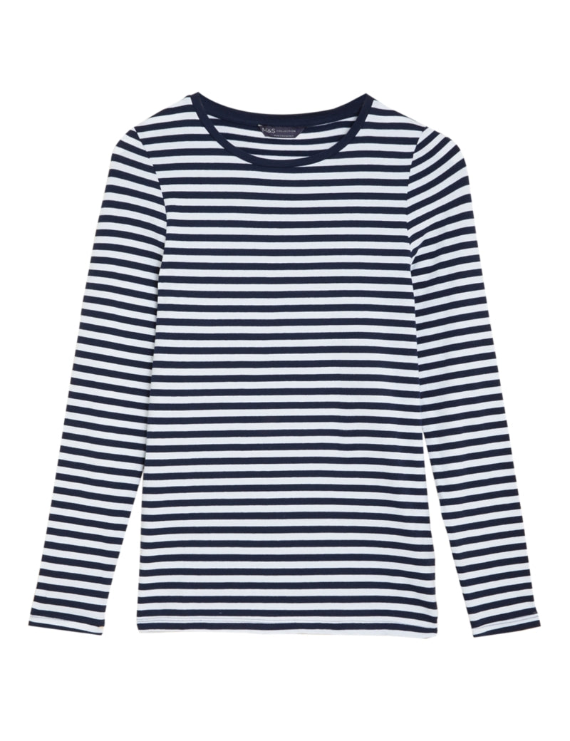 Cotton Rich Striped Long Sleeve Top