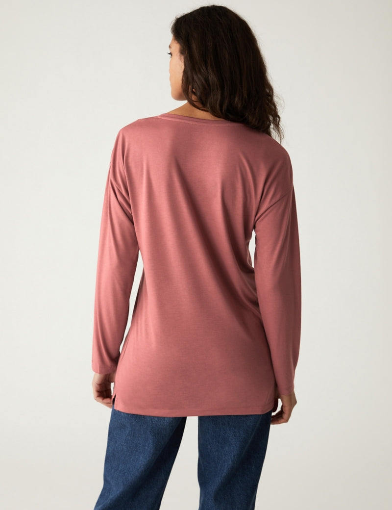 Crew Neck Relaxed Long Sleeve Longline Top