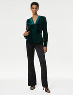 Velvet V-Neck Pintuck Blouse