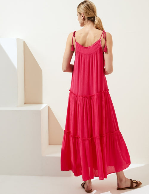 Embroidered Square Neck Midaxi Tiered Dress