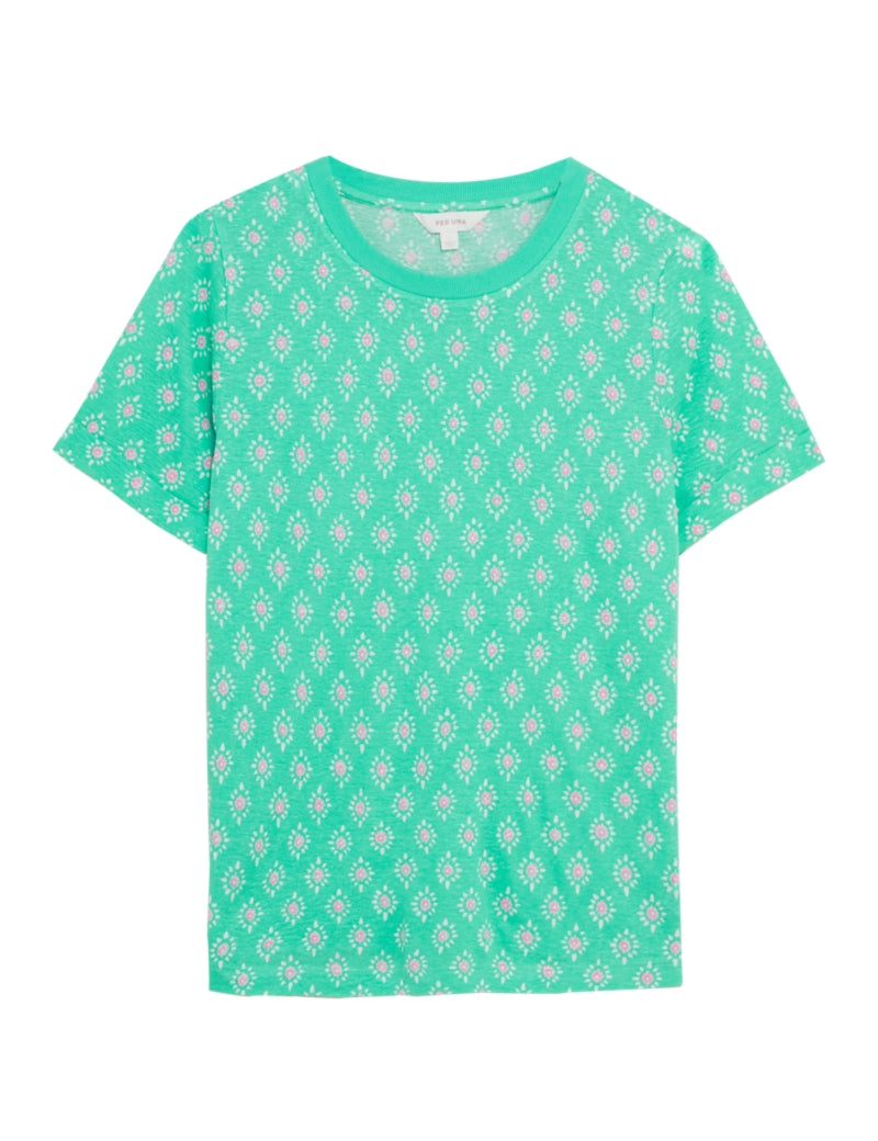 Linen Blend Geometric Short Sleeve T-Shirt