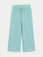 Pure Cotton Wide Leg Cropped Trousers