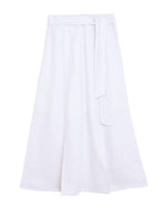 Linen Blend Side Split Midi A-Line Skirt