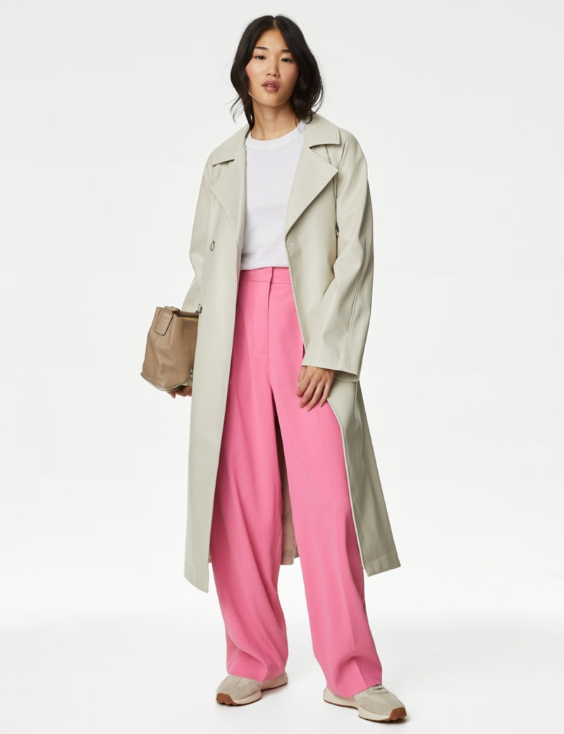 Crepe Pleat Front Straight Leg Trousers