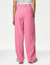 Crepe Pleat Front Straight Leg Trousers