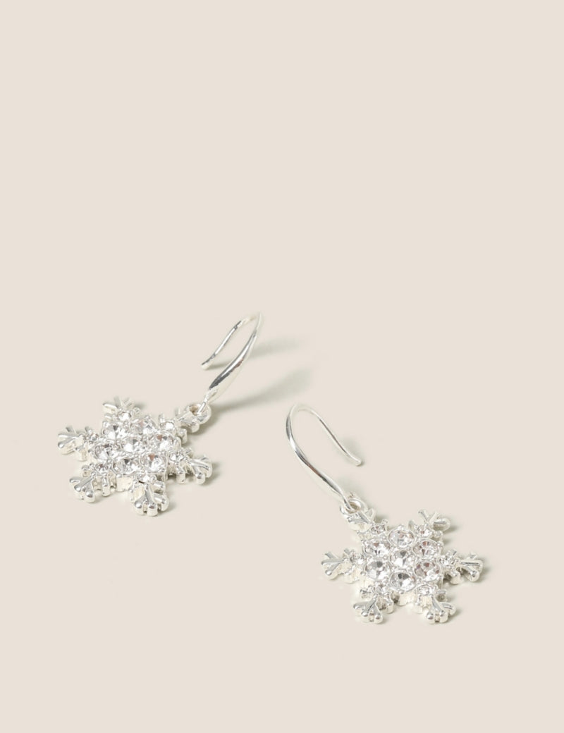Christmas Silver Tone Snowflake Mini Drop Earrings