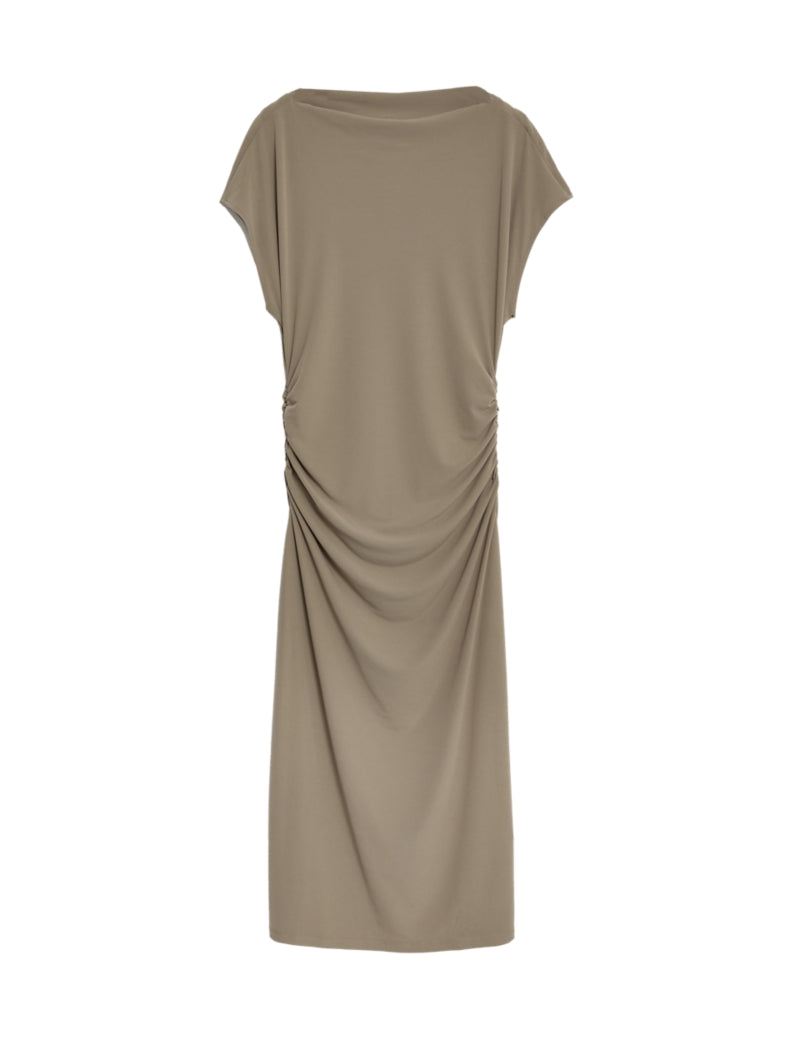 Jersey Cowl Neck Ruched Midi Bodycon Dress