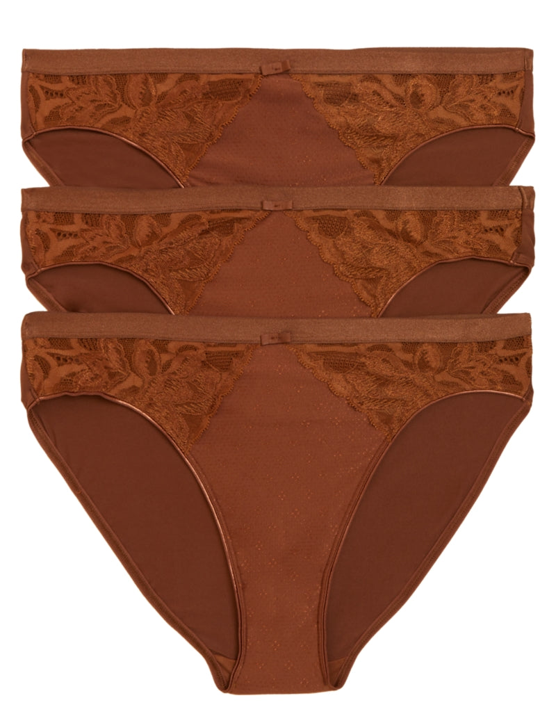 3pk Lace & Mesh Bikini Knickers, M&S Collection