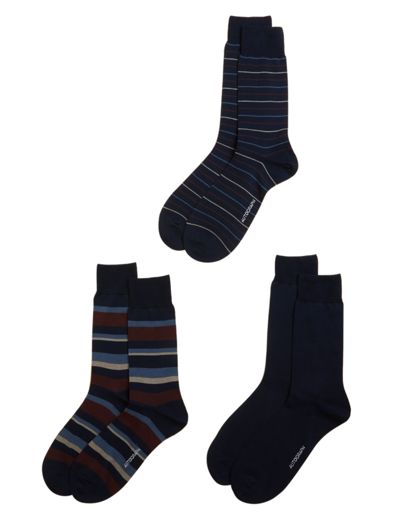 3pk Striped Modal Pima Cotton Socks