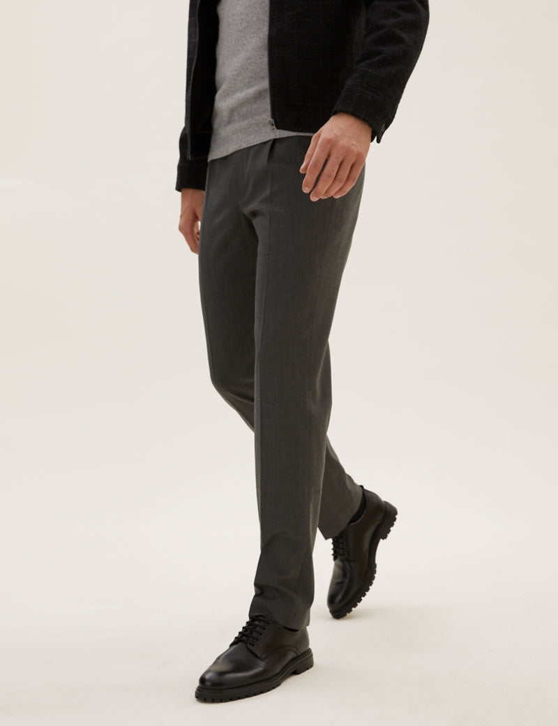 Regular Fit Wool Blend Single Pleat Trousers