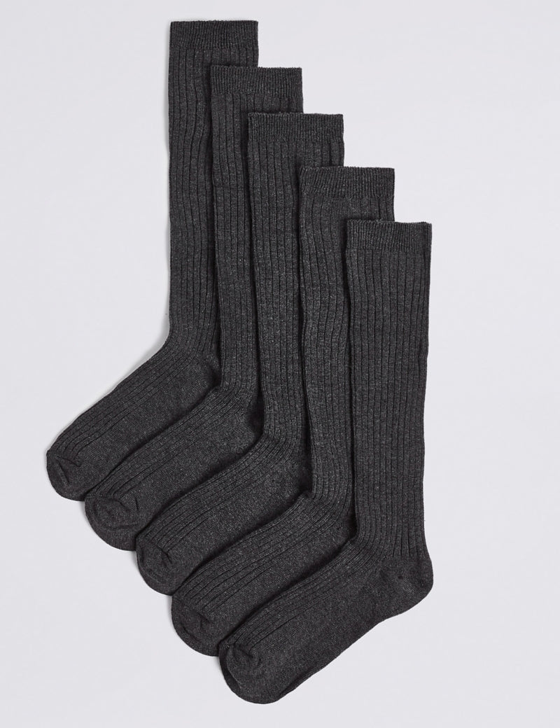 5 Pack of Long Ribbed School Socks