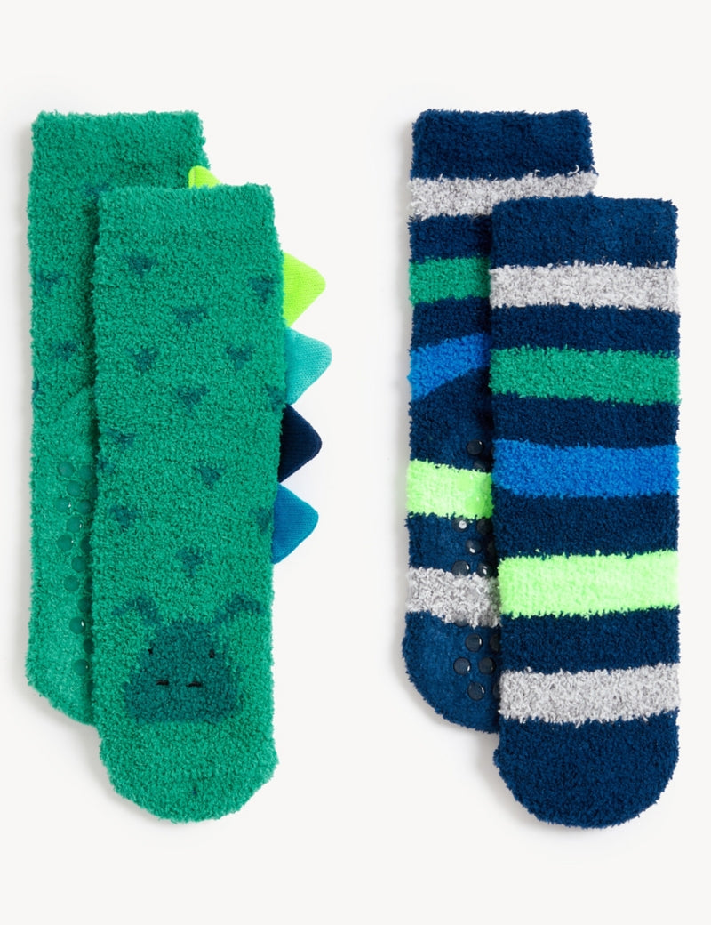 2pk Dinosaur Slipper Socks