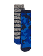2pk Cosy Camouflage & Striped Slipper Socks