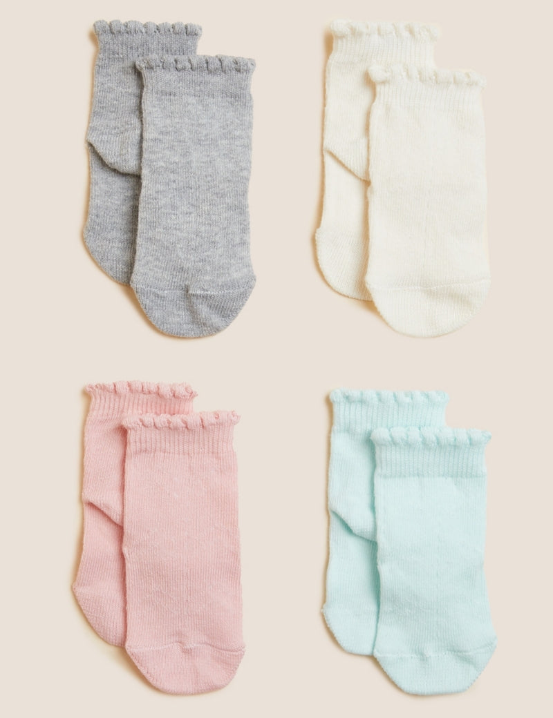 4pk Cotton Rich Baby Socks (0-3 Yrs)
