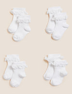 4pk Cotton Rich Ribbed Frill Baby Socks (0-3 Yrs)