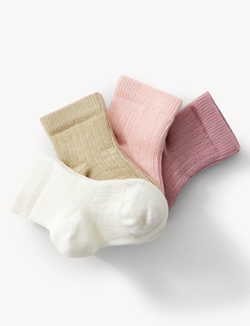 4pk Cotton Rich Ribbed Baby Socks