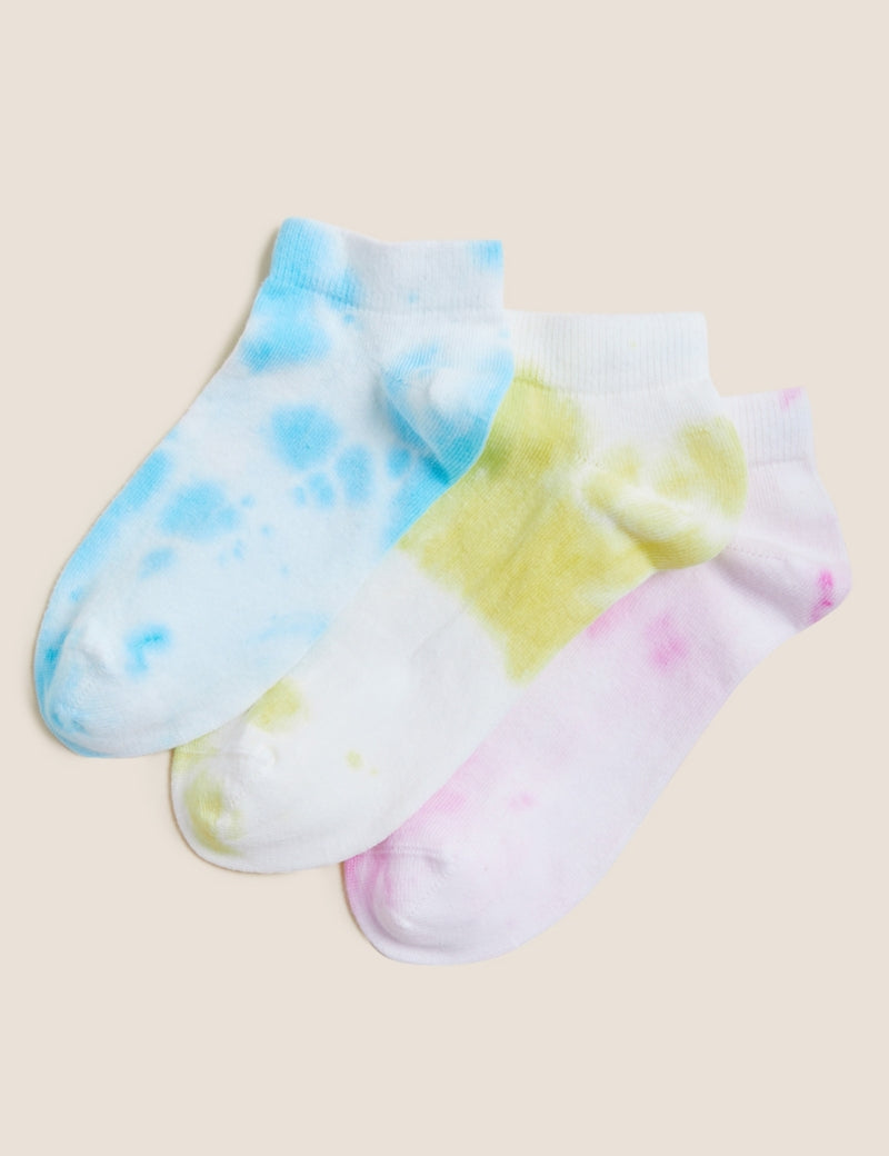 3pk Cotton Rich Tie Dye Trainer Liner Socks