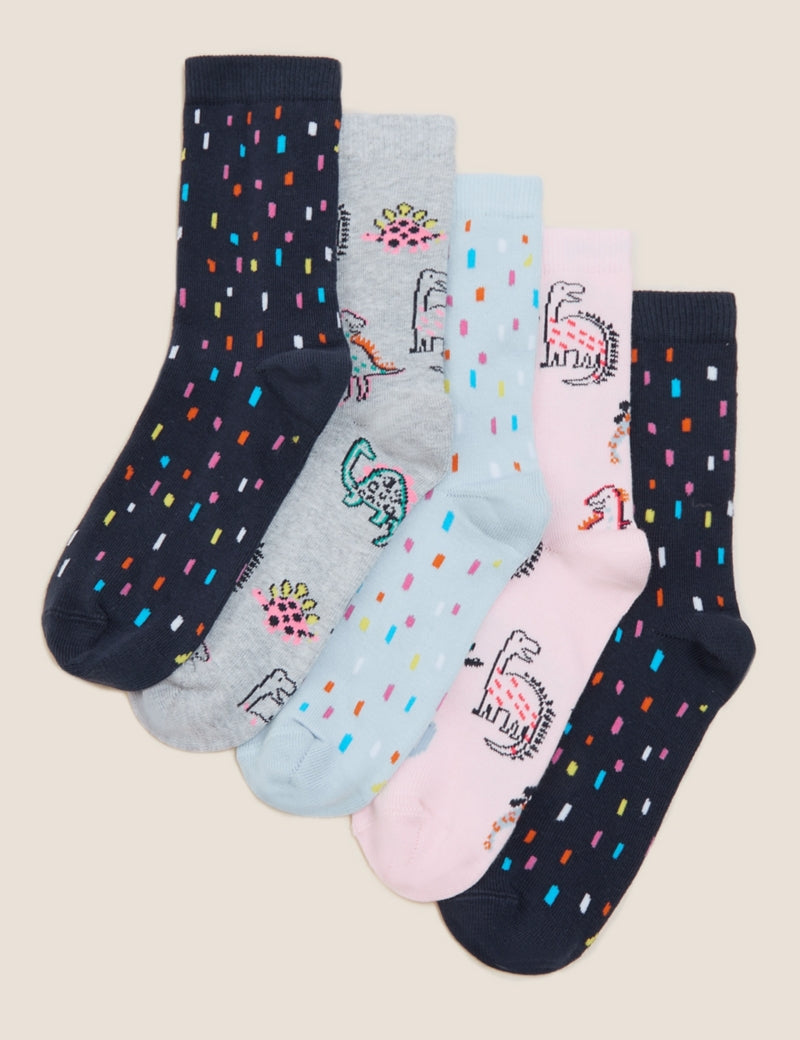 5pk Cotton Dinosaur Socks