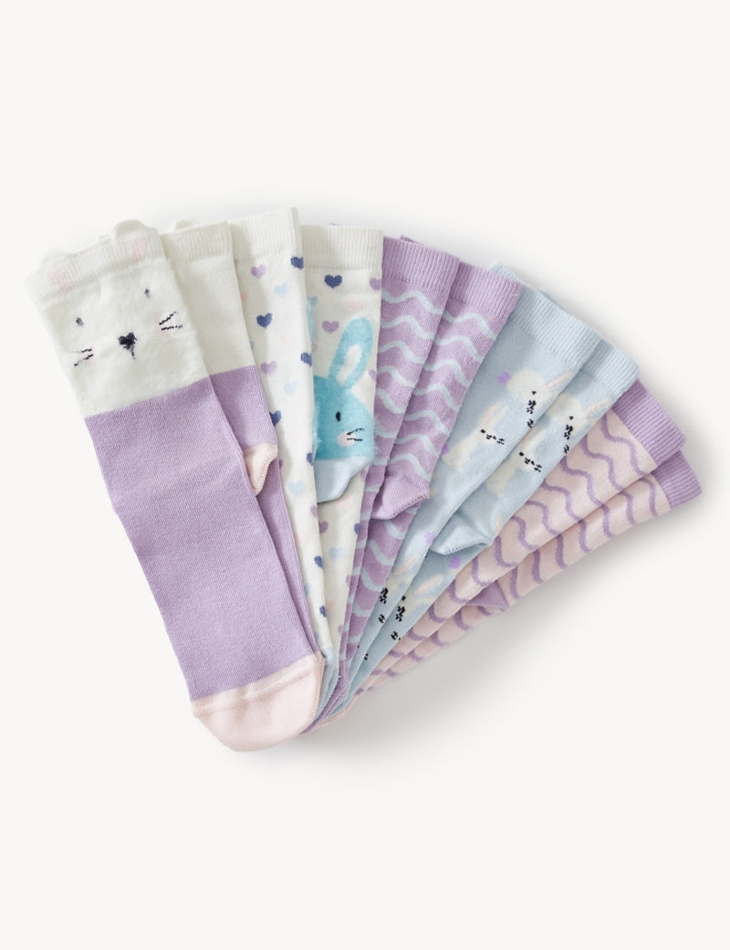 5pk Cotton Rich Bunny & Striped Socks