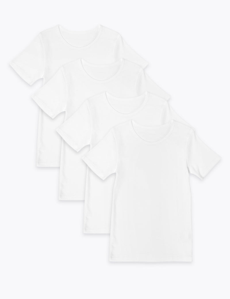 4 Pack Pure Cotton Short Sleeve Vests (2-16 Yrs)