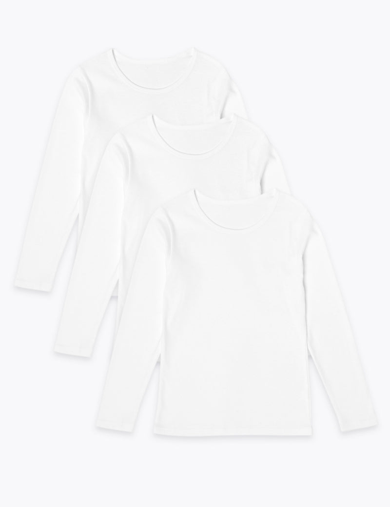 3 Pack Pure Cotton Long Sleeve Vests (2-16 Yrs)