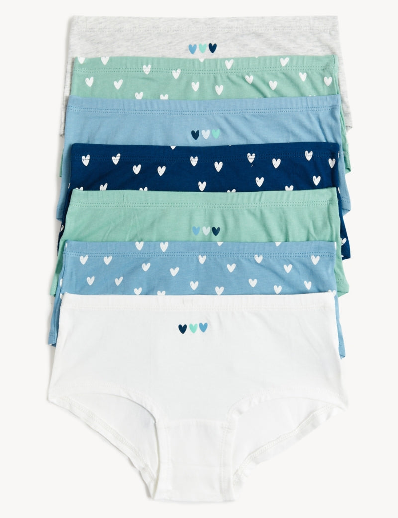 7pk Cotton with Stretch Heart Print Shorts (5-16 Yrs)
