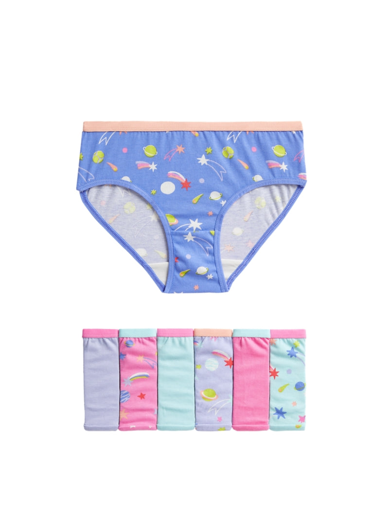 6pk Pure Cotton Space Print Knickers (2-12 Yrs)