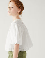 Pure Cotton Broderie Blouse (6-16 Yrs)