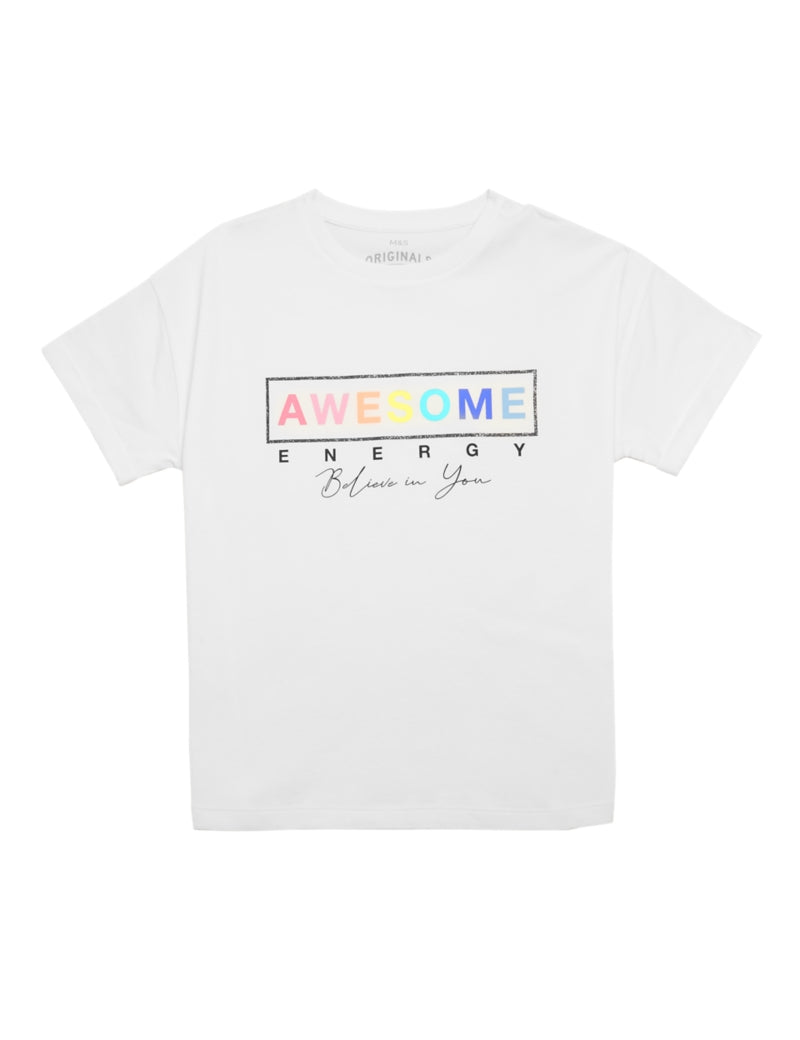Pure Cotton Awesome Energy Slogan T-Shirt (6-16 Yrs)