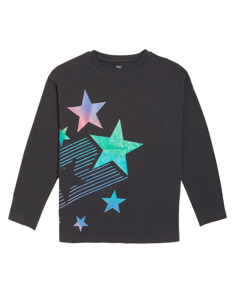 Pure Cotton Glitter Star Top (6-16 Yrs)