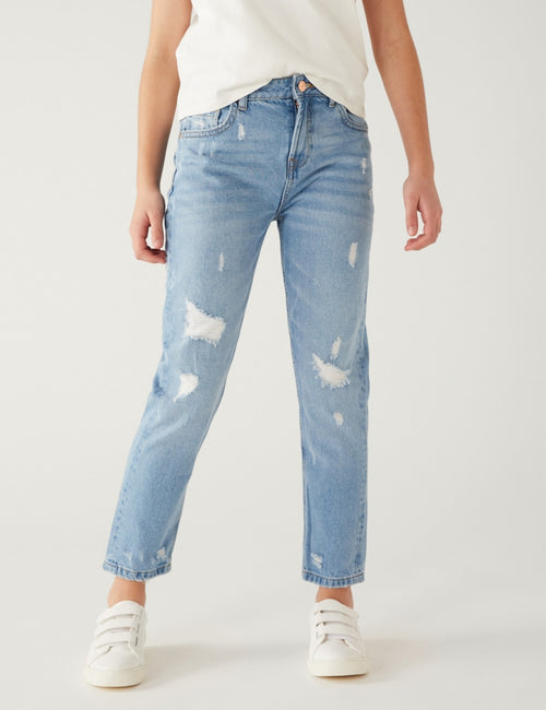 Mom Fit Light Denim Ripped Jeans (6-16 Yrs)