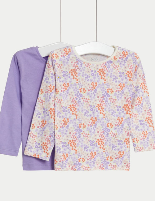 2pk Pure Cotton Floral & Plain Tops (0-3 Yrs)