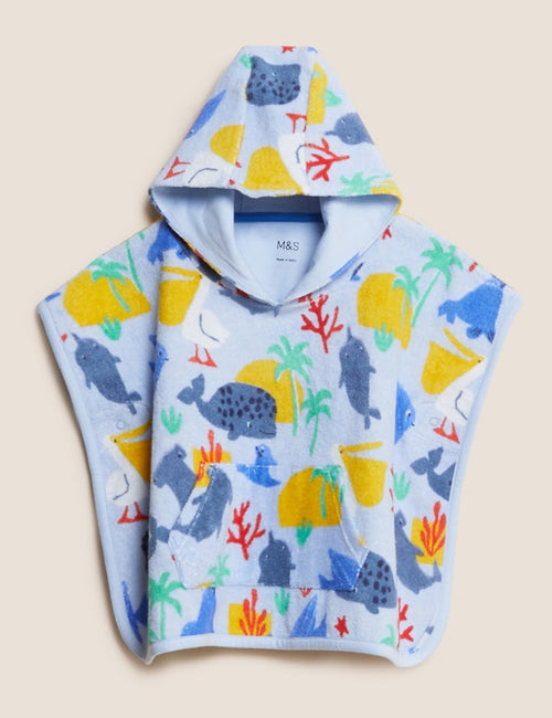 Cotton Rich Sealife Hooded Towelling Poncho (0-3 Yrs)