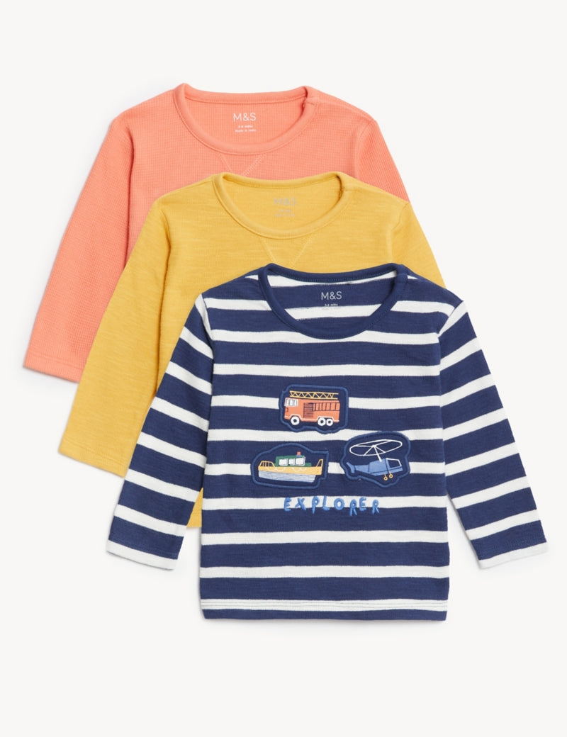 3pk Pure Cotton Transport Tops (0-3 Yrs)