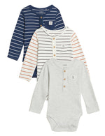 3pk Pure Cotton Striped & Plain Bodysuits (6½lbs-3 Yrs)